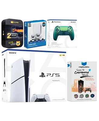 Sony Playstation 5 Slim Disc with Extra Controller, Charging Usb Hub and MightySkins Decal Voucher + 2 Year Cps Extended Warranty