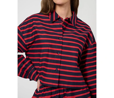 WeWoreWhat Women's Long Sleeve Crop Button Down Shirt