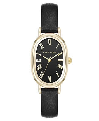 Anne Klein Women's Quartz Oval Polyurethane Leather and Gold-Tone Metal Alloy Watch