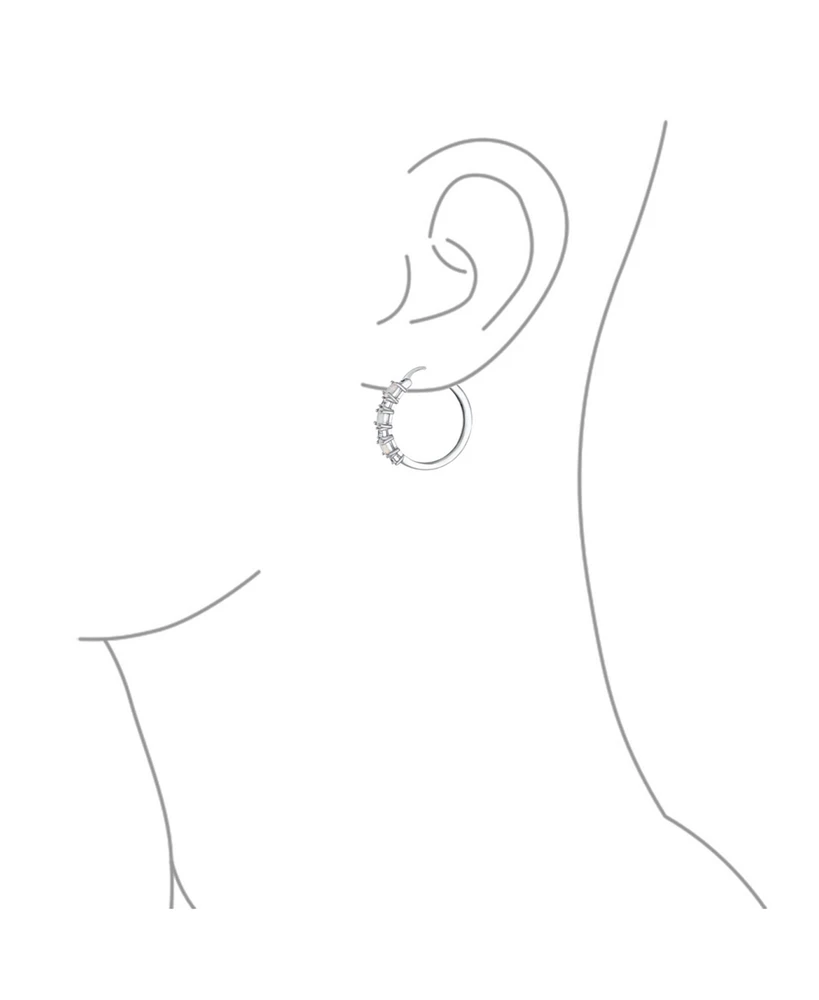 Bling Jewelry Cubic Zirconia Hoop Huggie Earrings with White Opal Sterling Silver 1 Inch