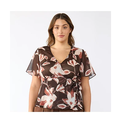 Estelle Azalea Petal Faux-Wrap Top