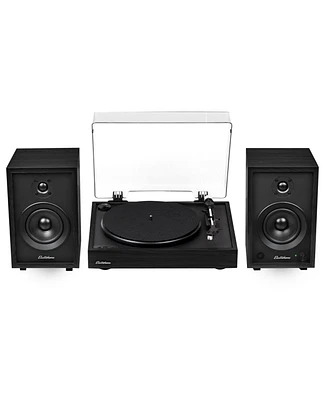 Electrohome Montrose Record Player Stereo System, 4" Bluetooth Powered Bookshelf Speakers, Belt-Drive Turntable with Audio-Technica Sty