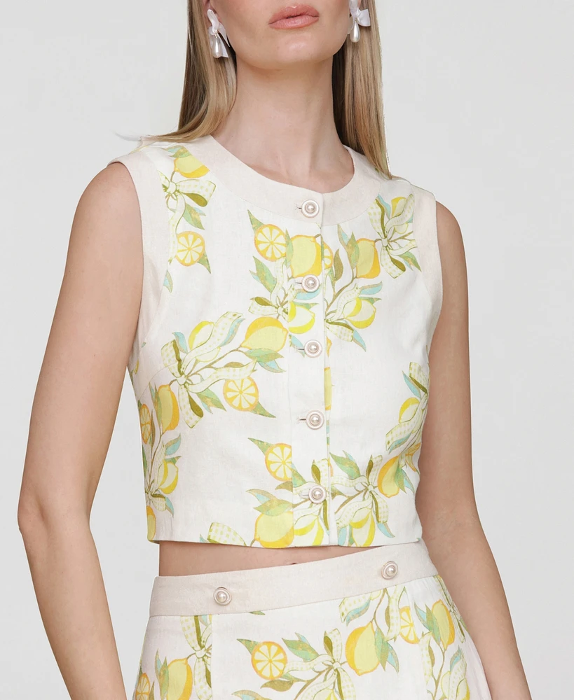 Avec Les Filles Women's Sleeveless Button-Front Top