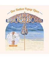 LAGarden Our Beach Portable Umbrella for Sand Beech Wood Pole Carry Bag with Printed Lemon Tree Cute Garden Parasol