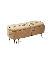 Modern Faux Fur Upholstered Storage Ottoman Bench with Metal Legs Padded Entryway or Bedroom Seat for End of Bed Hallway Organization-The Pop Home