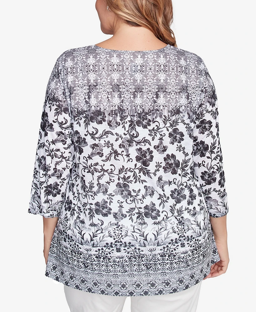 Ruby Rd. Plus Size Floral Ombre Border Sublimation Knit Top