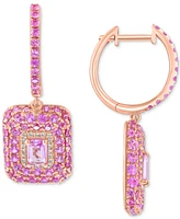 Effy Pink Sapphire (3-1/20 ct. t.w.) & Diamond (1/10 ct. t.w.) Octagon Halo 18" Dangle Hoop Earrings in 14k Rose Gold
