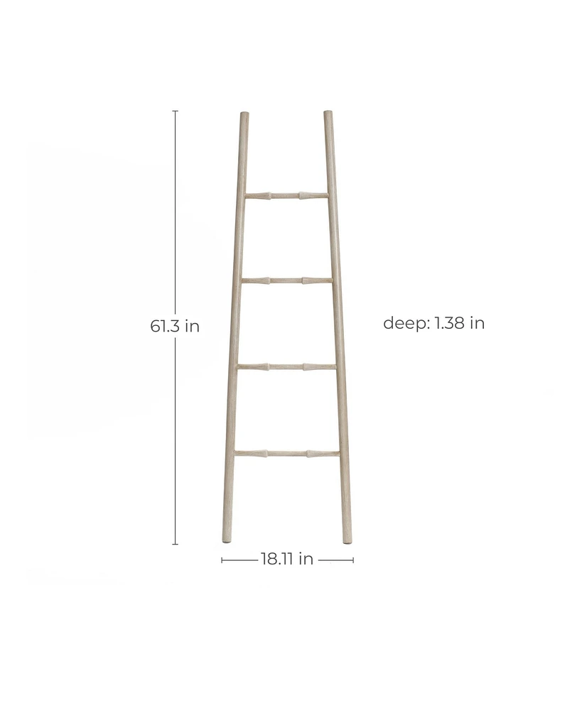LuxenHome Rustic Birch Wood 4-Rung Blanket Ladder