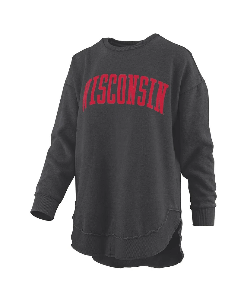 Pressbox Women's Black Wisconsin Badgers Melange Poncho Vintage Fleece Long Sleeve Pullover Sweatshirt