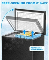 Cowsar 7.0 Cu.Ft Chest Freezer with Removable Basket and Bottom Defrost Water Drain Freestanding Top Open Door, 7 adjustable thermostatsensure .An ide