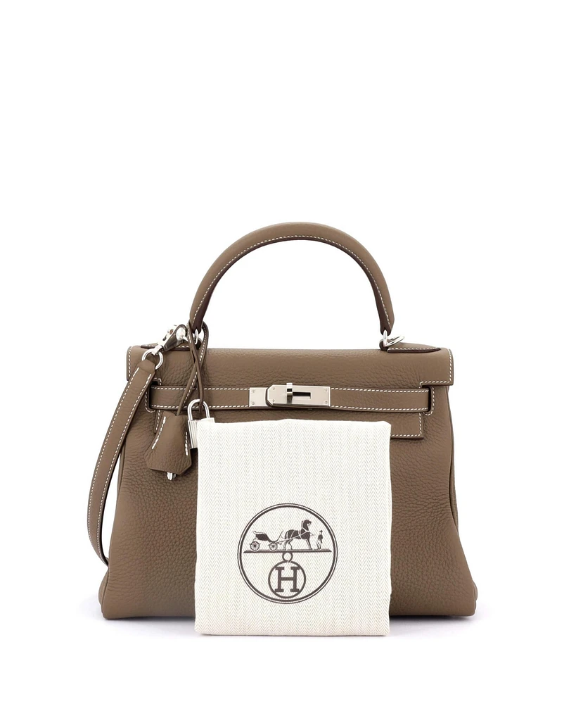 Pre-Owned Hermes Kelly 28 Handbag Grey Togo with Palladium Hardware