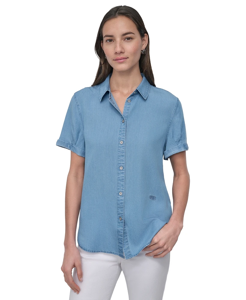 Dkny Jeans Women's Rolled-Sleeve Button-Up Shirt