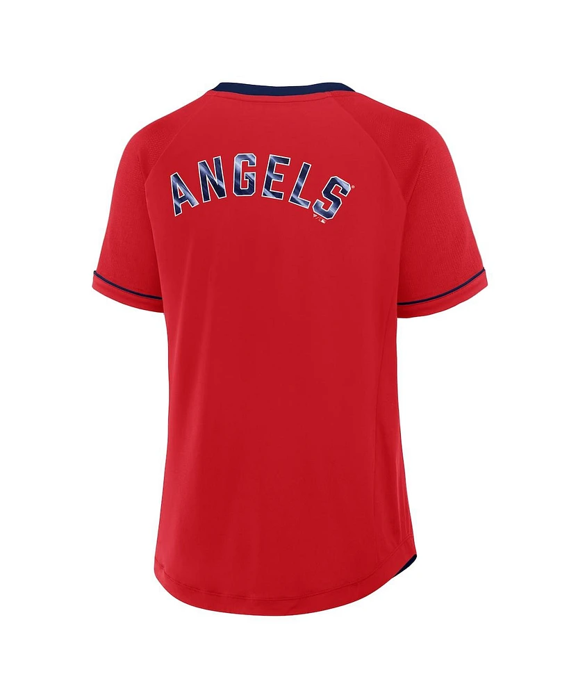 Fanatics Women's Red Los Angeles Angels League Diva Star Raglan V-Neck T-Shirt