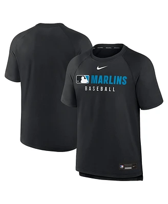 Nike Men's Black Miami Marlins Authentic Collection Pregame Raglan Performance T-Shirt