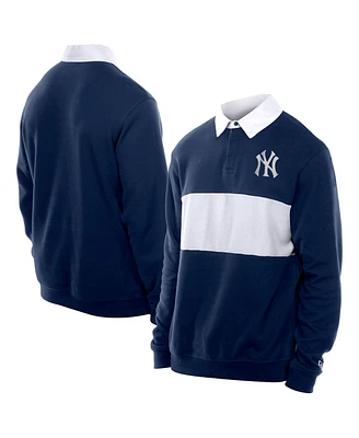 New Era Men's Navy York Yankees Throwback Prep Color Block Rugby Polo Shirt