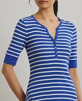 Lauren Ralph Lauren Petite Striped Waffle-Knit Cotton Henley Dress