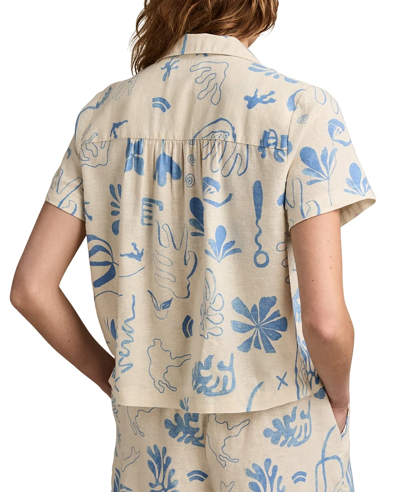 Lucky Brand Women's Printed Linen-Blend Camp Shirt