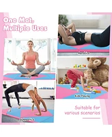 8 Feet Pu Leather Folding Gymnastics Mat with Hook and Loop Fasteners-Pink & Blue