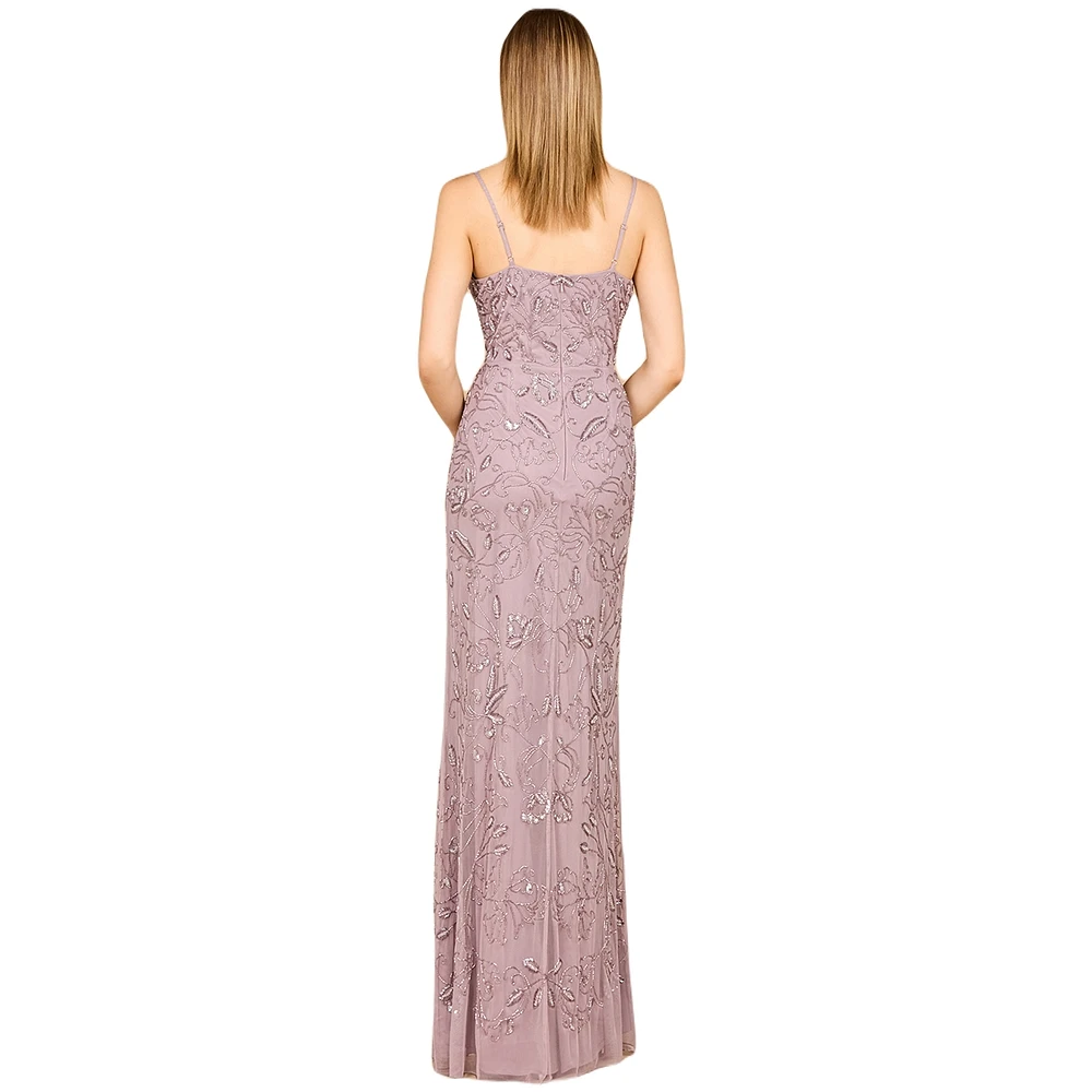 Lara Women's Embellished Gown with Slit And Spaghetti Straps - Outlet