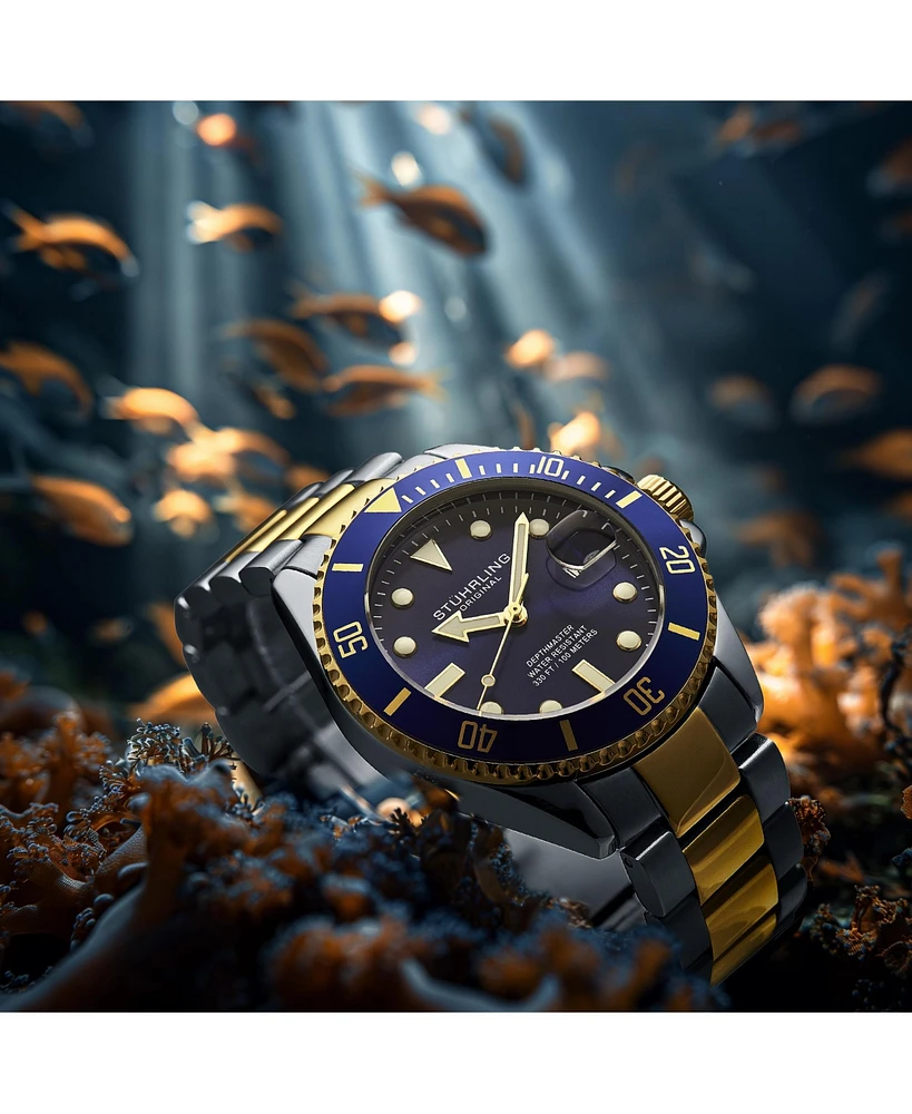 Stuhrling Original Men's Dive Watch, Swiss Movement, Stainless Steel, Blue Dial, Stainless Steel Bracelet, 100M Water Resistant