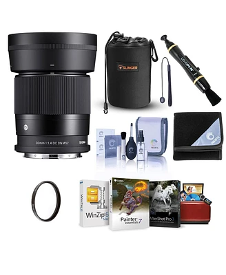 Sigma 30mm f/1.4 Dc Dn Contemporary Lens for L Mount, Bundle with 52mm Uv Filter, Lens Pouch, Lens Cleaner, Cleaning Kit, Mac Software Kit, Lens Cap T