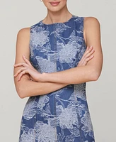 Avec Les Filles Women's Embroidered Floral Denim Midi Dress