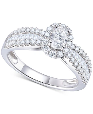 Diamond Oval Halo Three Row Engagement Ring (1 ct. t.w.) 14k Yellow or White Gold