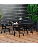 7-Piece Outdoor Metal Rectangle Patio Dining Table Set With Stackable Chairs