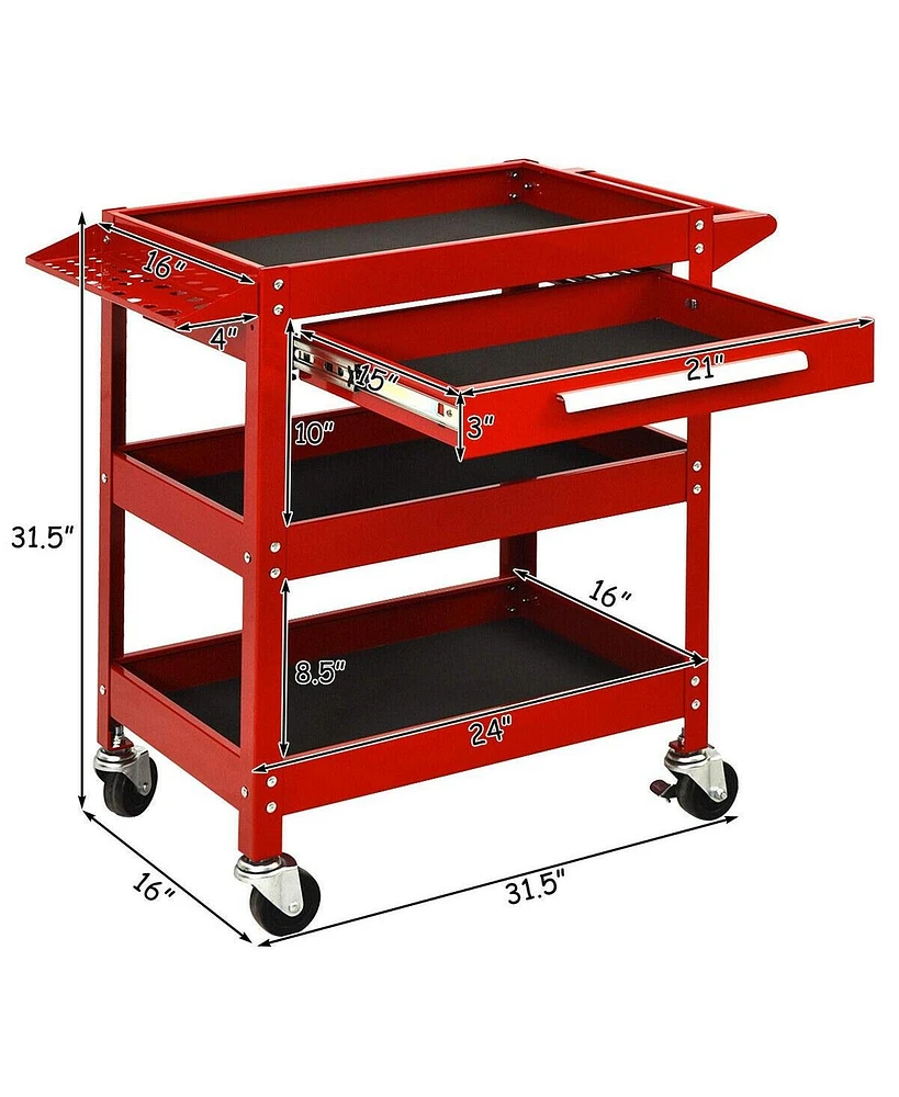 Rolling Tool Cart with Drawer for Garage Storage and Mechanic Tool Organization