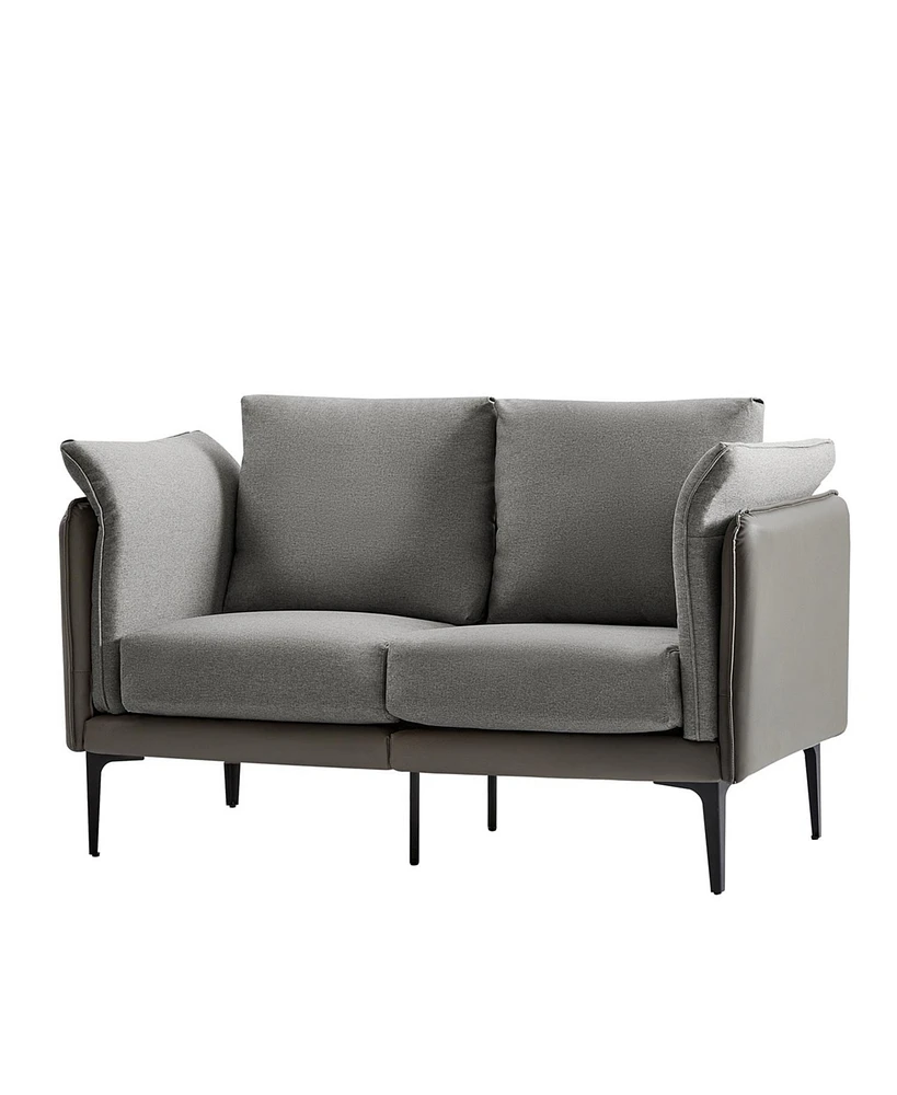 Vecent Modern Faux Leather-trimmed Fabric Sofa