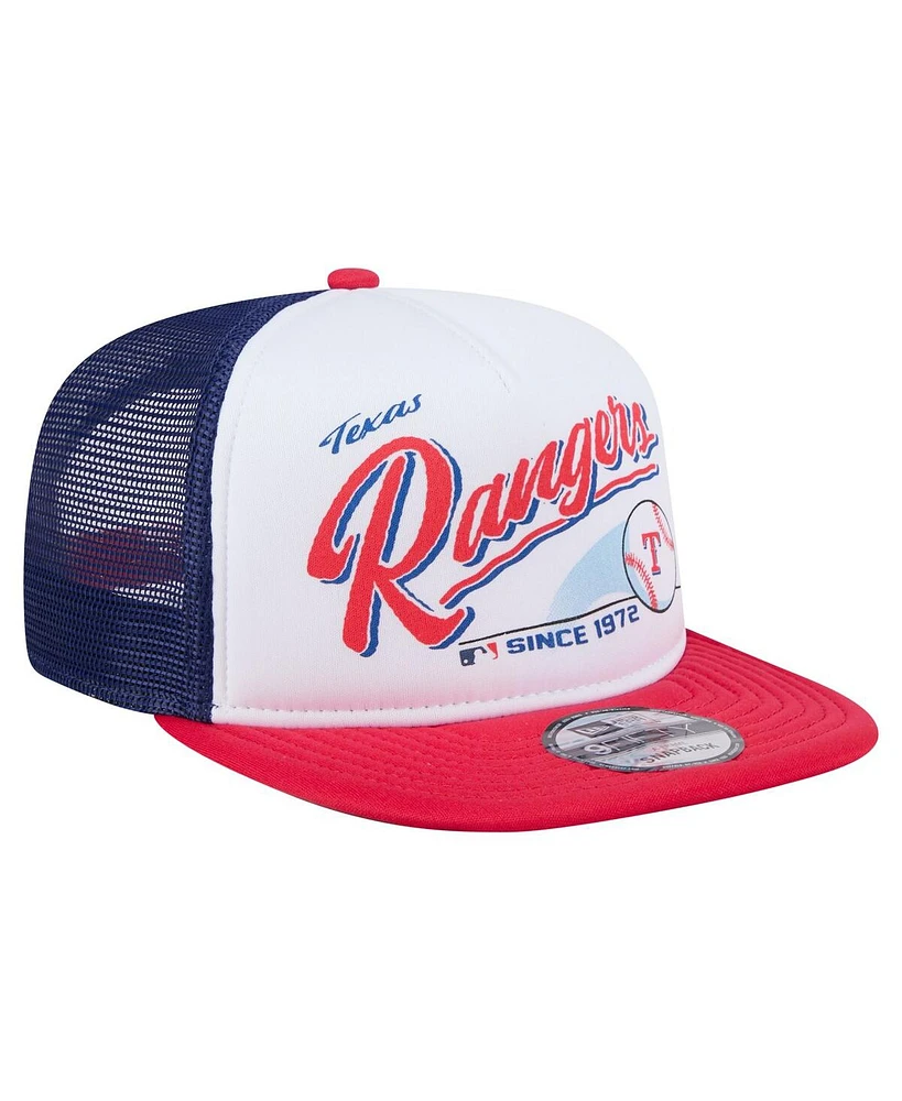 New Era Men's White/Red Texas Rangers Retro Script Trucker 9FIFTY Snapback Hat
