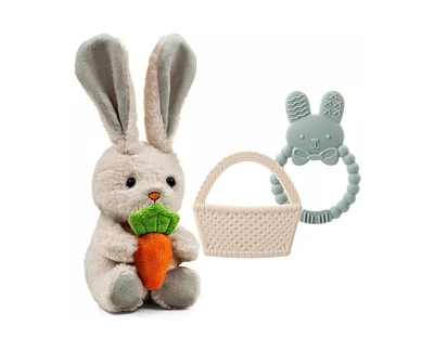 Sperric Toddler Easter Plush and Teether Playset - Squeaky Bunny, Chicken, Egg, Toys Silicone Teethers Perfect Gift for Newborns
