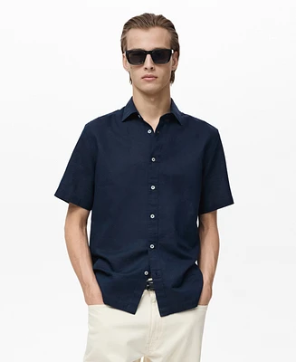 Mango Men's Short Sleeve Linen-Blend Shirt