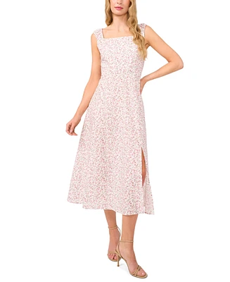 CeCe Women's Ruched Strap Square Neck Midi Dress
