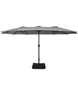 Gymax 15 ft Double-Sided Patio Twin Umbrella Extra-Large Market w/ Base