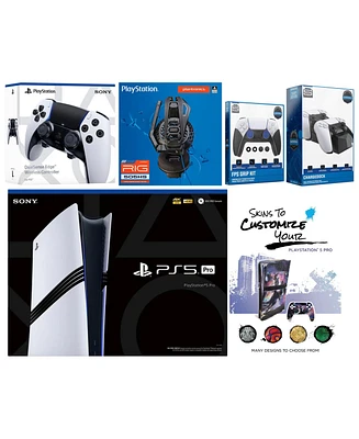 Sony Playstation 5 Pro Bundle with Extra Edge Controller, Plantronics Headset, Fps Grip Kit, Dual Charge Dock and MightySkins Decal Voucher Plus 1 Yea
