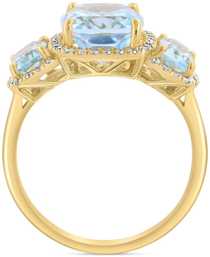 Effy Sky Blue Topaz (4-1/4 ct. t.w.) & Diamond (1/4 ct. t.w.) Three Stone Halo Ring in 14k Gold