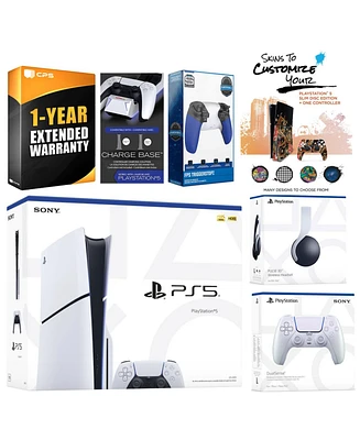 Sony Playstation 5 Slim Disc with Pulse Headset, Extra Controller, Trigger Stop Kit, Charge Dock and MightySkins Decal Voucher + 1 Year Cps Extended W