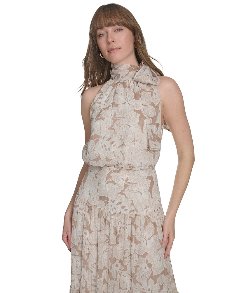 Tommy Hilfiger Women's Side-Tie Halter Tiered Maxi Dress
