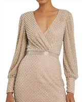Mac Duggal Women's Wrap Over Bishop Sleeve Gown With Pearl Beading