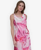 Dkny Women's Abstract-printed Cowlneck Sleeveless Midi Dress