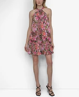 Dkny Petite Printed Sleeveless Pleated Trapeze Dress