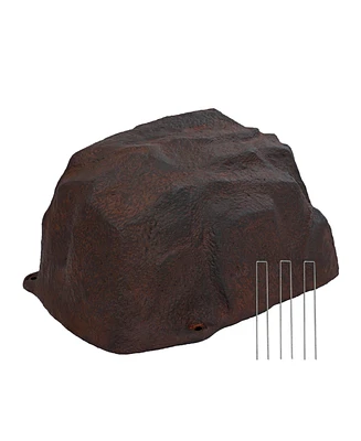 Outdoor Low-Profile Polyresin Landscape Rock Septic Cover with Stakes