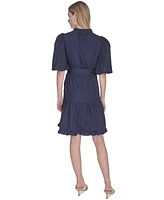Vince Camuto Women's Split-Neck Elbow-Sleeve Cotton Dress