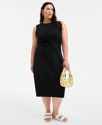 On 34th Trendy Plus Striped Knot-Front Knit Midi Dress