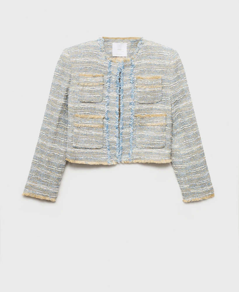 Mango Women's Frayed Ends Tweed Jacket