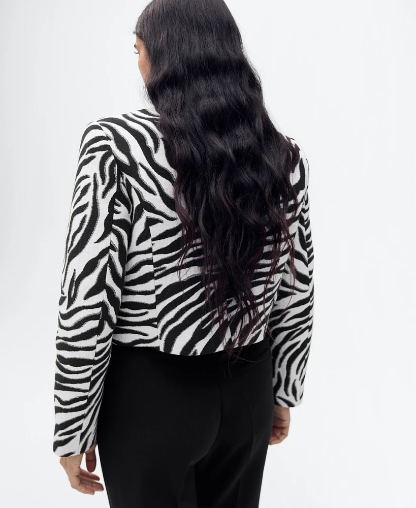 Mango Women's Buttons Detail Zebra-Print Jacket