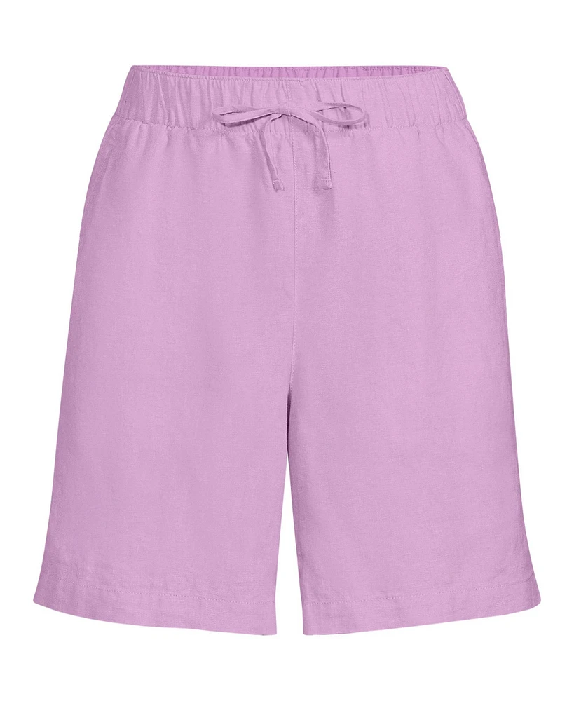 Lands' End Women's Linen High Rise Pull On 7" Shorts