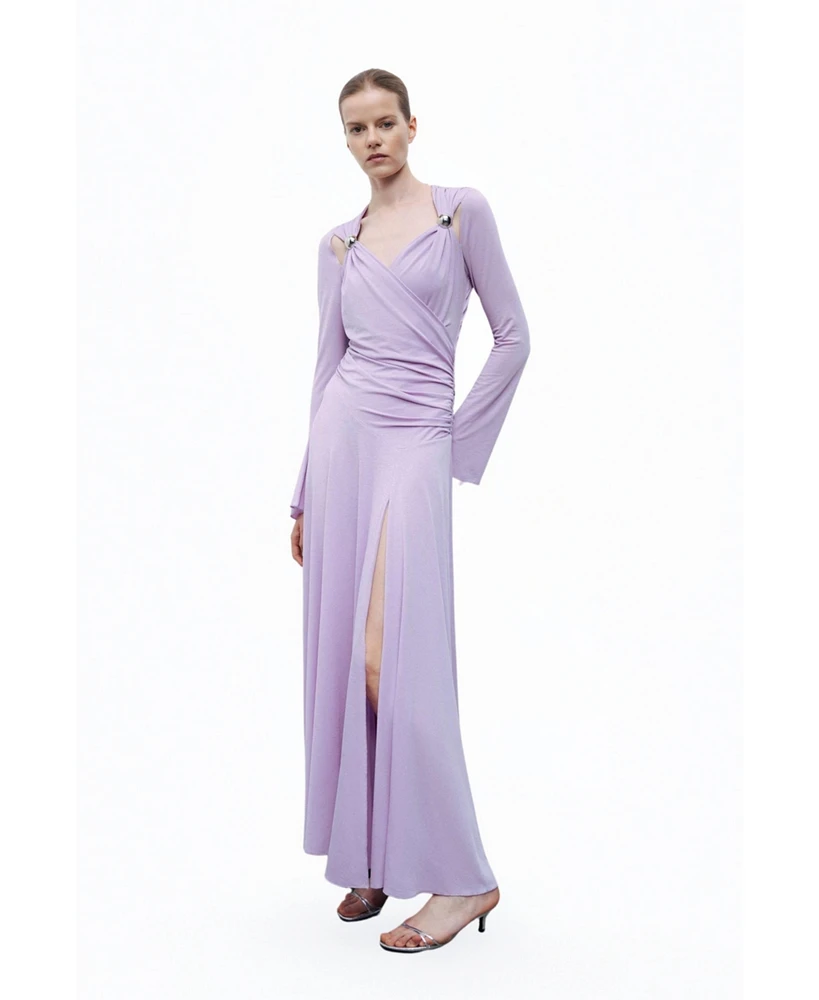 Nocturne Women's Long Sleeve Maxi Dress with Accessory Detail