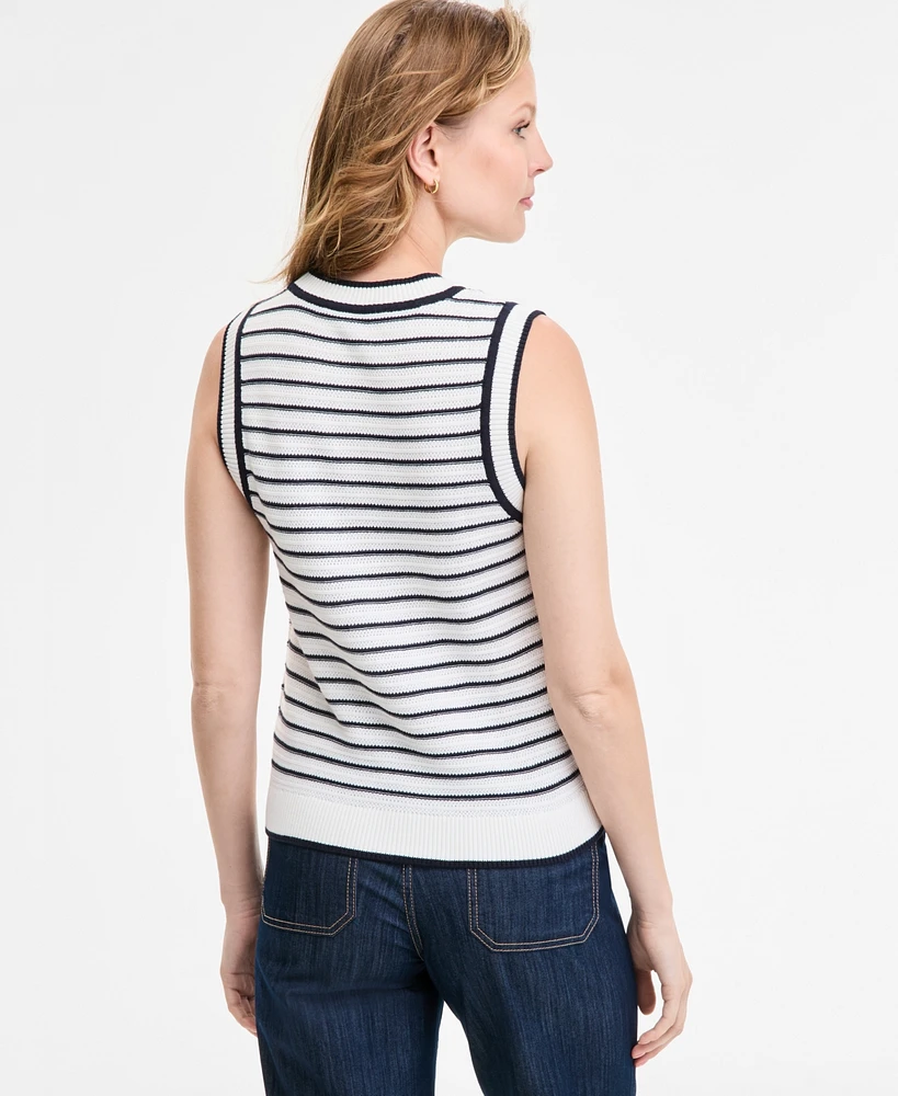 Tommy Hilfiger Women's Striped Basket-Weave Sleeveless Shell Sweater